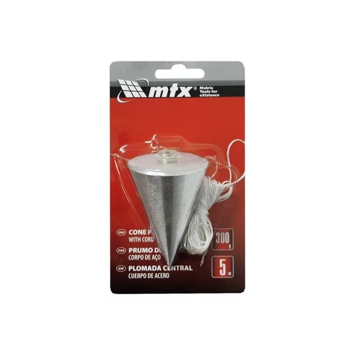 Prumo de centro 300 g corpo de aço cordão 5 metros MTX