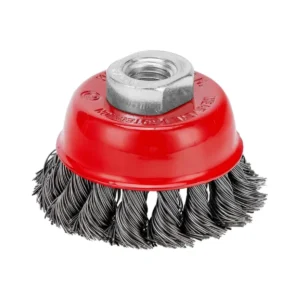 Escova tipo copo, aço carbono, torcida, rosca M14, 65 mm, 1 peça — MTX