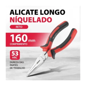 Alicate bico meia cana reto, acabamento niquelado, cabo com dupla injeção, 6 pol. 160 mm, 1 peça — MTX